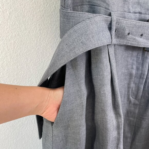 Lafayette 148 New York Womens XL Gray 100% Linen Sleeveless Belted Midi Dress - Picture 9 of 14
